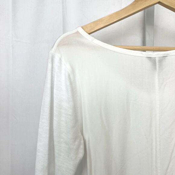 EDDIE BAUER Size M Mixed Media Long Sleeve Top Scoop V Neck Pullover White - Picture 6 of 9